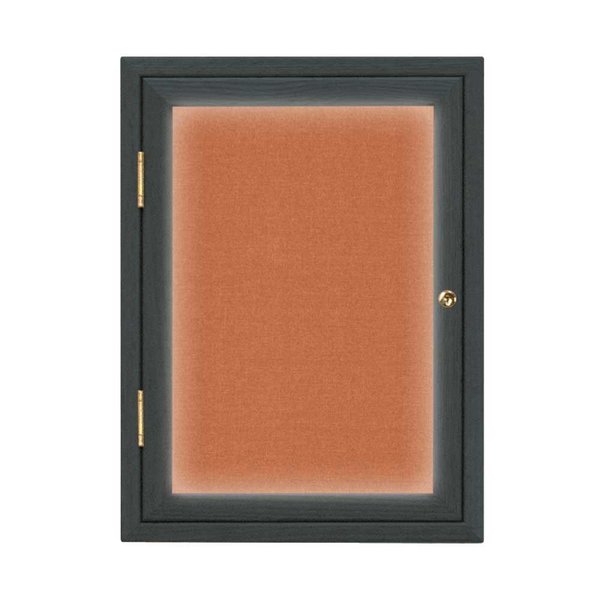 United Visual Products Double Door Enclosed Radius EZ Tack Board, 60"x36", Header, Black/Black UV7014EZ-BLACK-BLACK